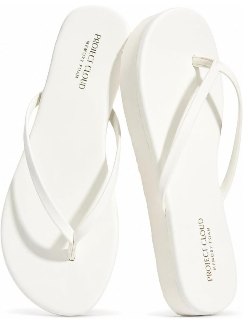 Women's White Summer Lightweight Non-Slip Memory Foam Insole Flip Flops Sandals